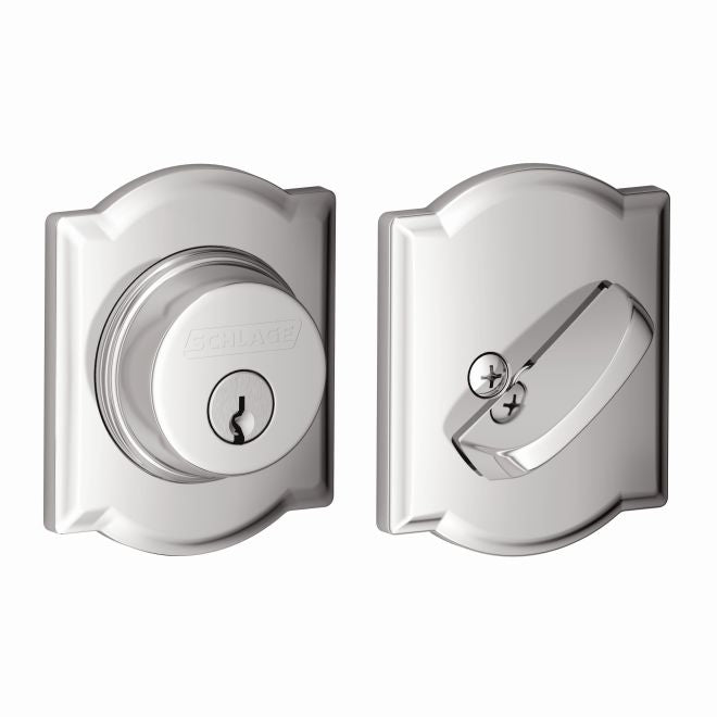 Schlage Single Cylinder Deadbolt With Camelot Trim in Bright Chrome finish