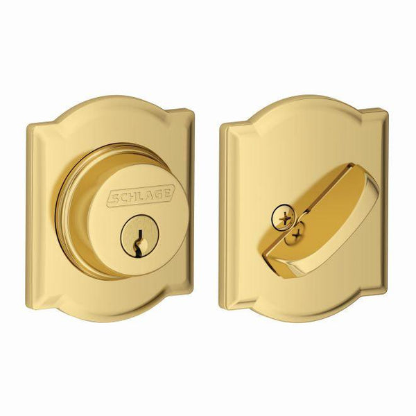 Schlage Single Cylinder Deadbolt With Camelot Trim in Lifetime Brass finish