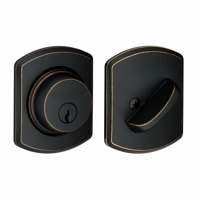 Schlage Single Cylinder Deadbolt With Greenwich Trim in Aged Bronze finish