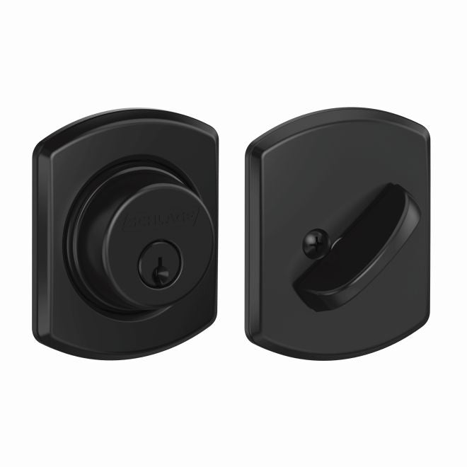 Schlage Single Cylinder Deadbolt With Greenwich Trim in Flat Black finish