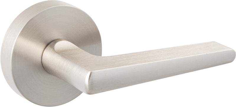 The Sure-Loc Basel Lever with Round Rosette in Satin Nickel finish