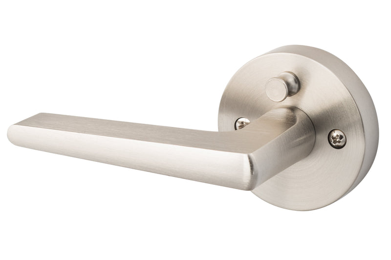 Sure-Loc Basel Round Privacy Lever, Reversible Handing in Satin Nickel finish