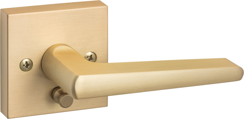 Sure-Loc Basel Square Privacy Lever, Reversible Handing in Satin Brass finish