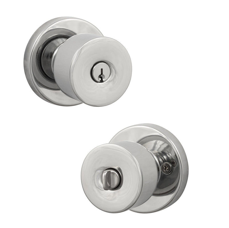 The Sure-Loc Bergen Knob with Round Rosette in Polished Chrome finish