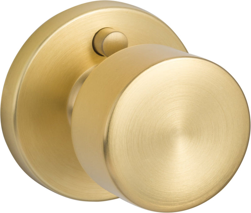 The Sure-Loc Bergen Knob with Round Rosette in Satin Brass finish