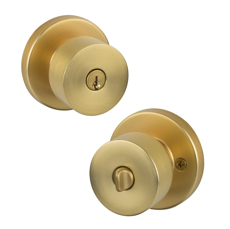 The Sure-Loc Bergen Knob with Round Rosette in Satin Brass finish