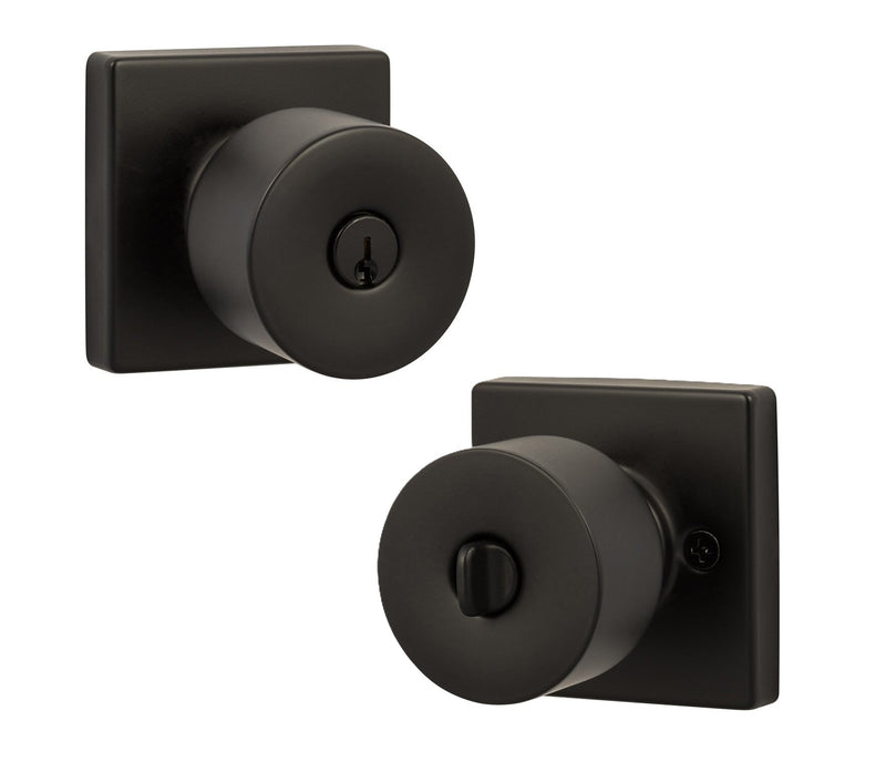 The Sure-Loc Bergen Knob with Square Rosette in Flat Black finish