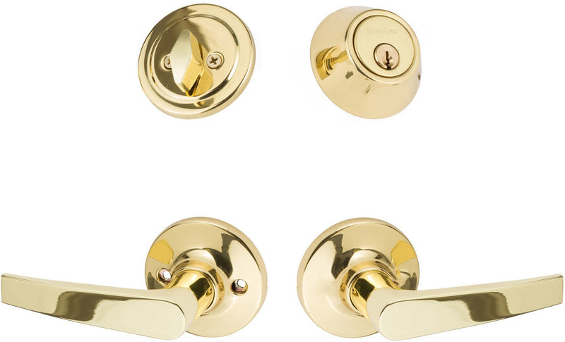 The Sure-Loc Cedar Entry Lever With KA Deadbolt in Polished Brass finish