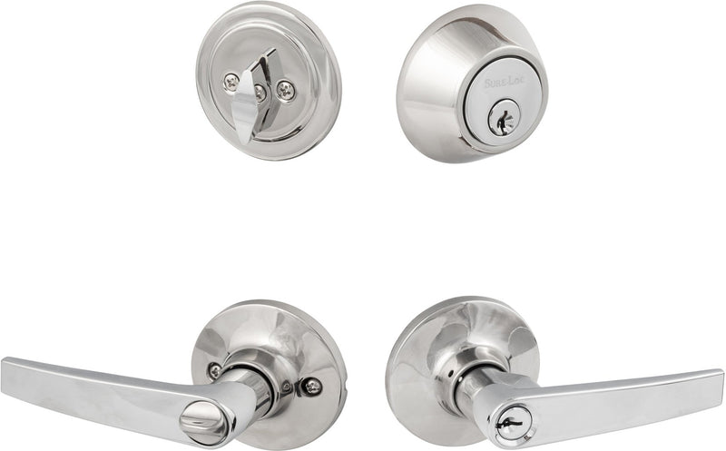 The Sure-Loc Cedar Entry Lever With KA Deadbolt in Polished Chrome finish