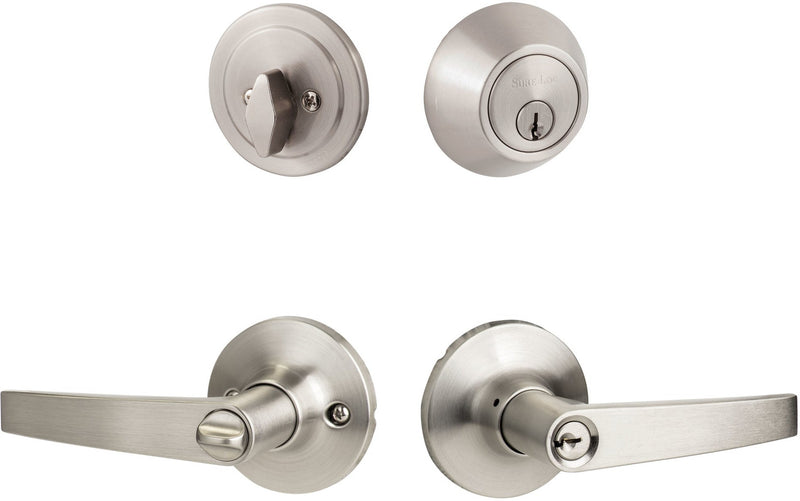 The Sure-Loc Cedar Entry Lever With KA Deadbolt in Satin Nickel finish