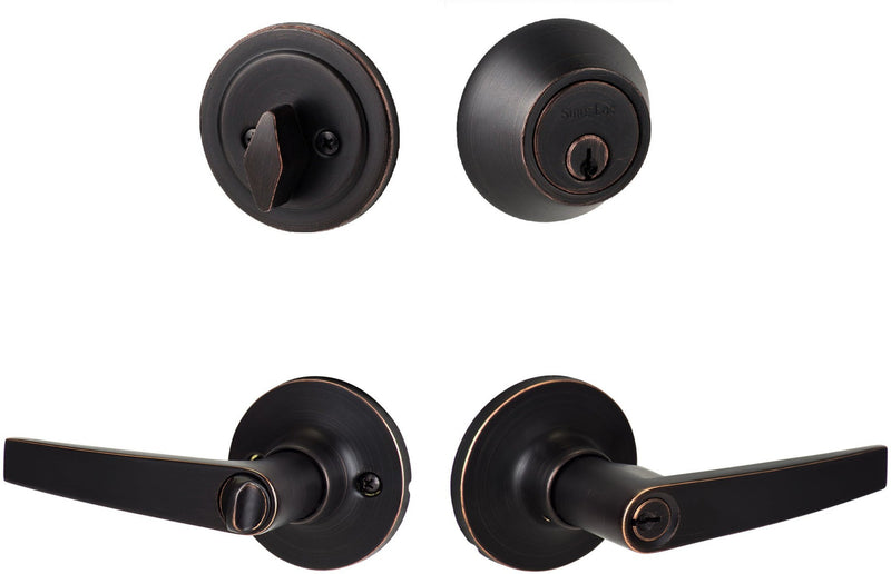 The Sure-Loc Cedar Entry Lever With KA Deadbolt in Vintage Bronze finish