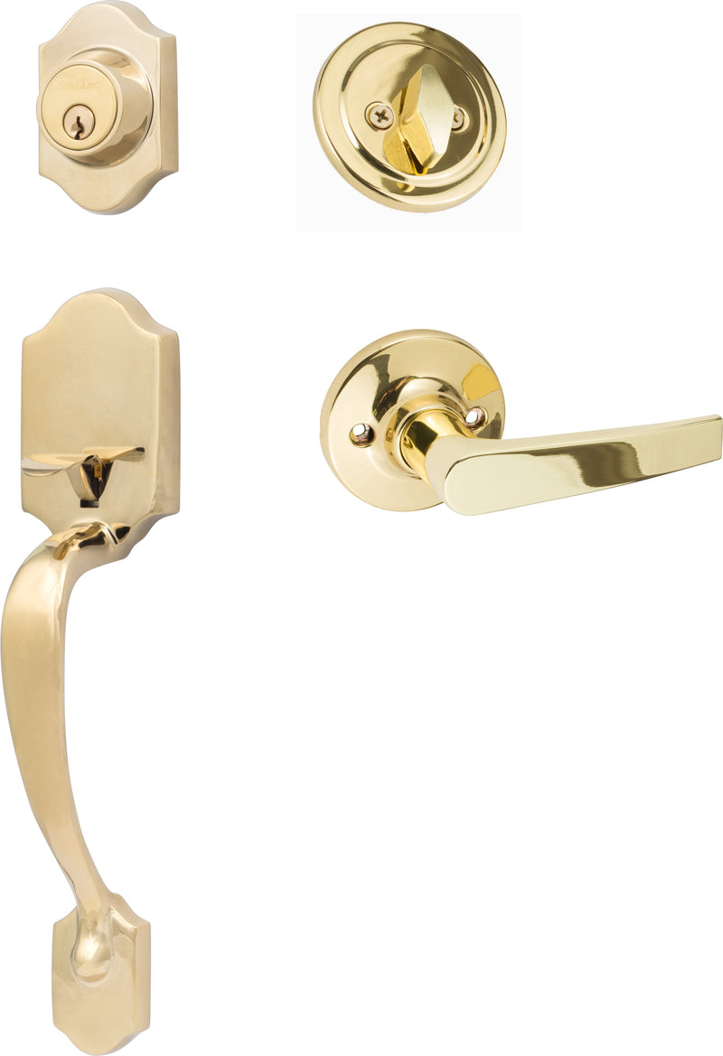 Sure-Loc Coral Handleset With Cedar Lever Interior Trim in Polished Brass finish