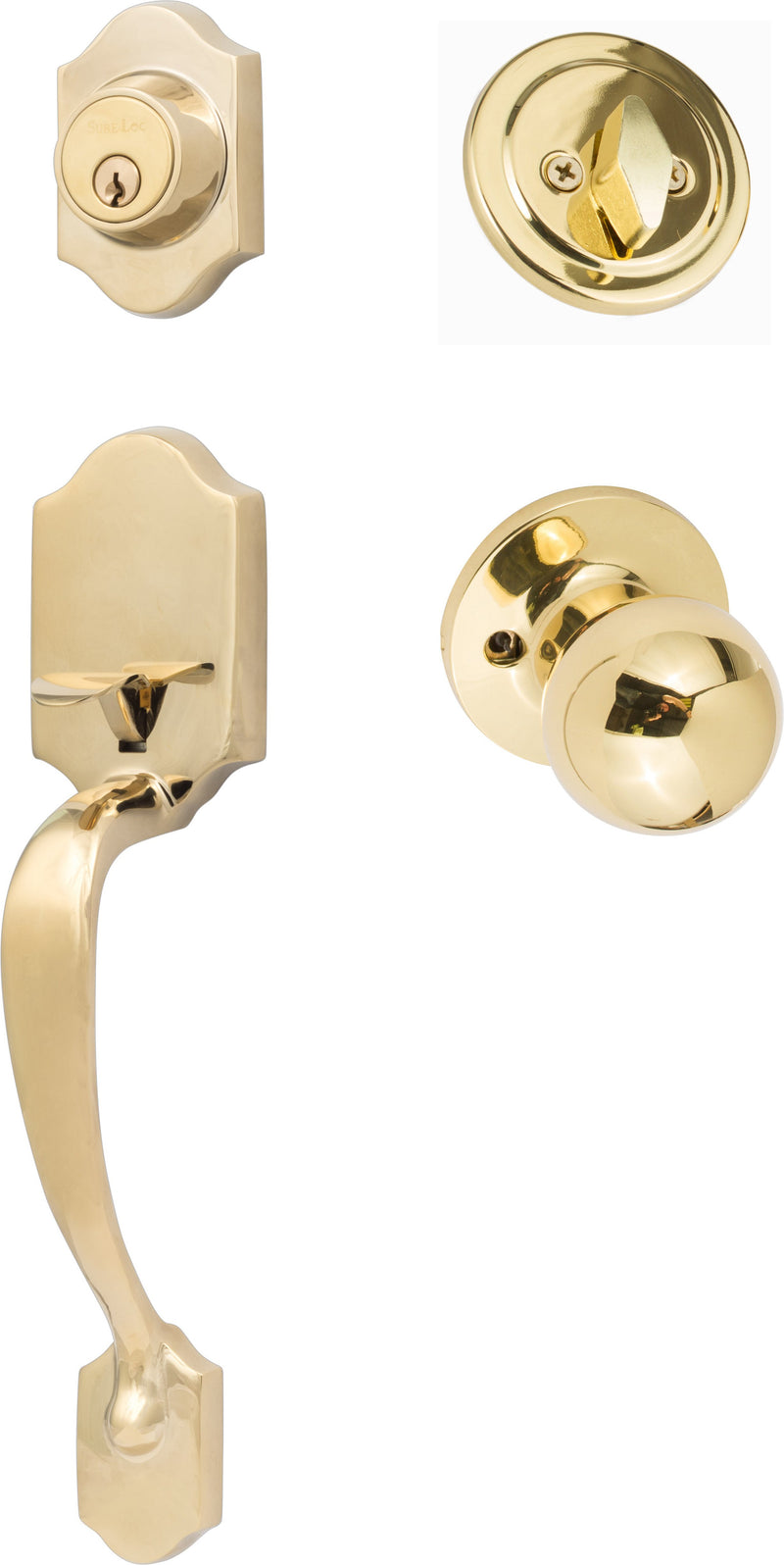 Sure-Loc Coral Handleset With Tahoe Knob Interior Trim in Polished Brass finish