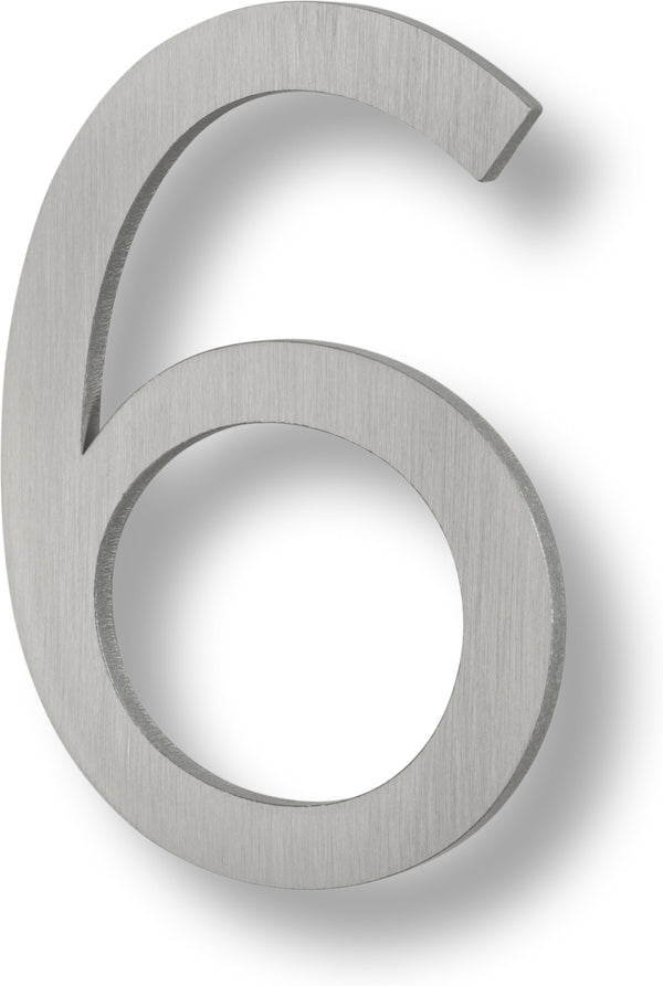 Sure-Loc Floating House Number, 6", No. 6 in Brushed Aluminum finish