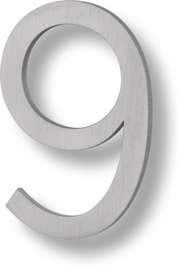 Sure-Loc Floating House Number, 6", No. 9 in Brushed Aluminum finish