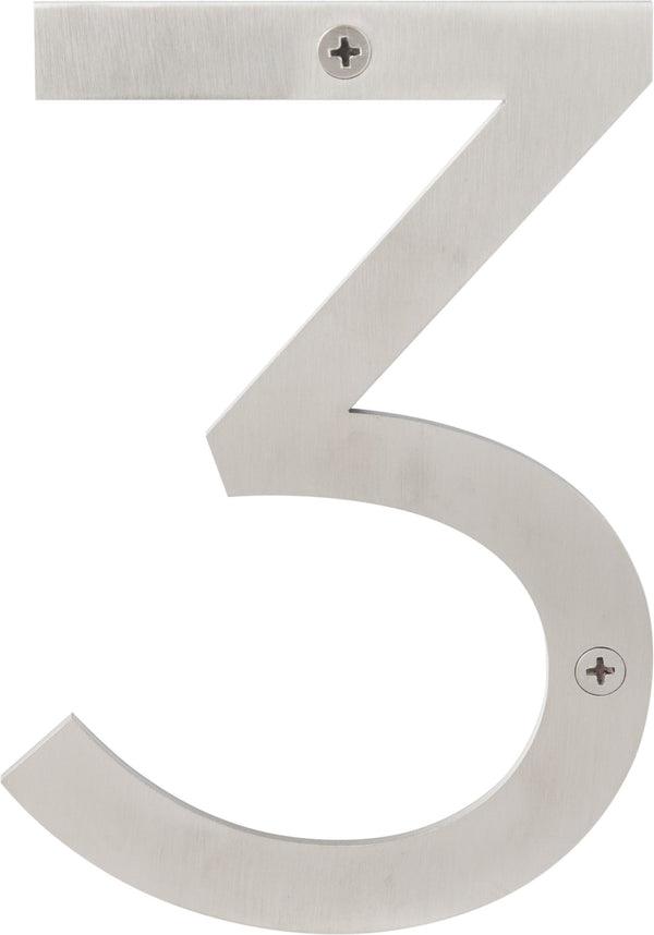 Sure-Loc House Number, 6", No. 3 in Brushed Stainless Steel finish