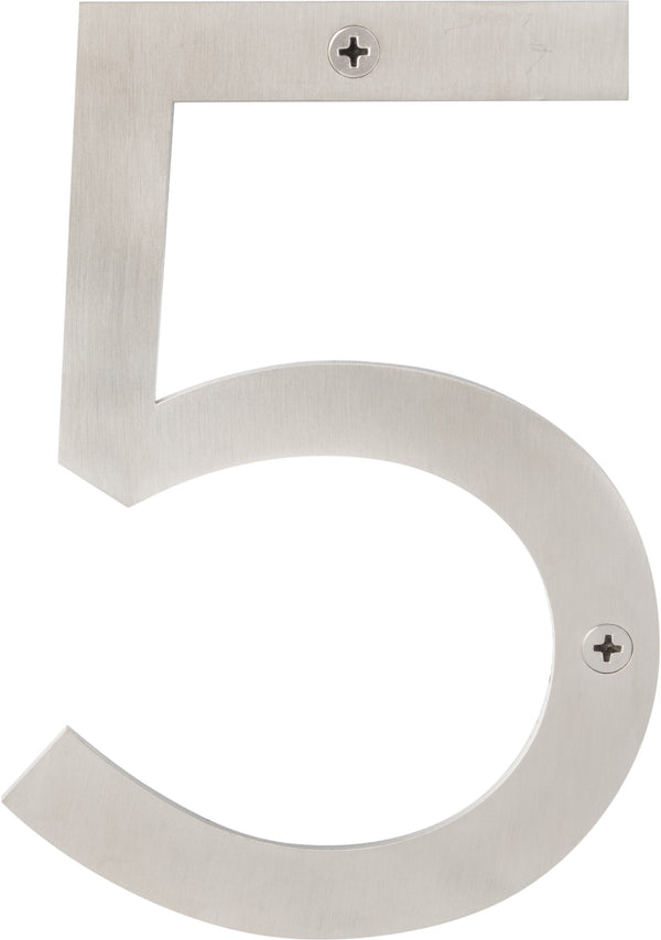 Sure-Loc House Number, 6", No. 5 in Brushed Stainless Steel finish