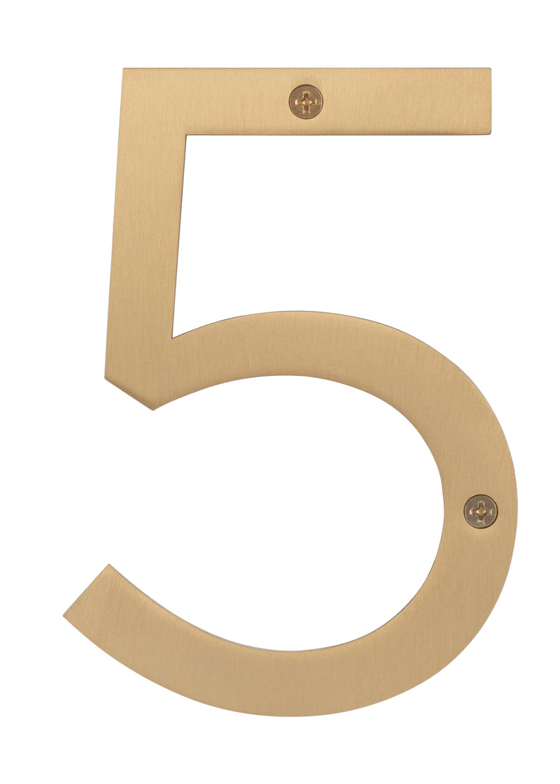 Sure-Loc House Number, 6", No. 5 in Satin Brass finish