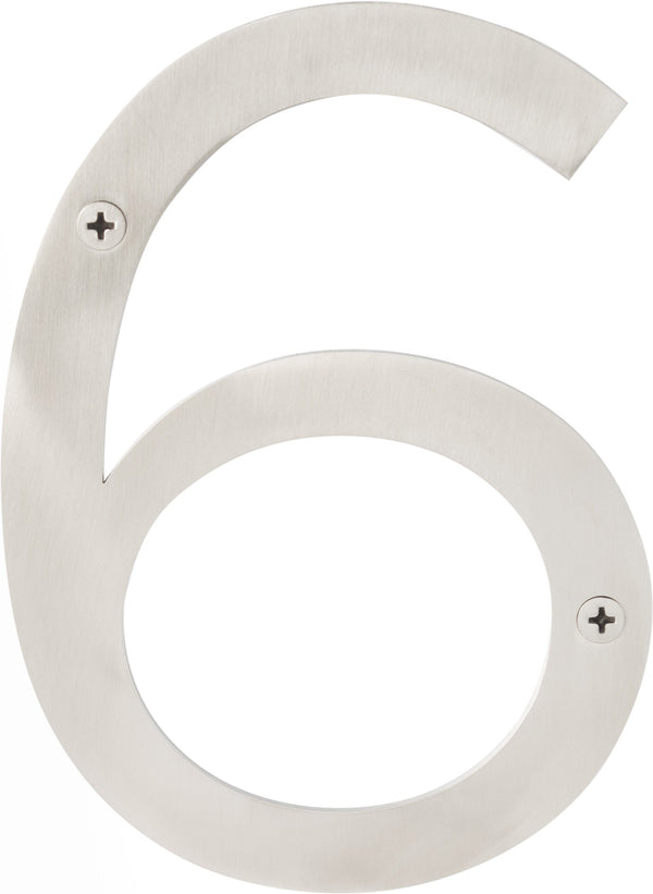 Sure-Loc House Number, 6", No. 6 in Brushed Stainless Steel finish