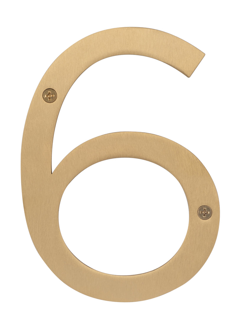Sure-Loc House Number, 6", No. 6 in Satin Brass finish
