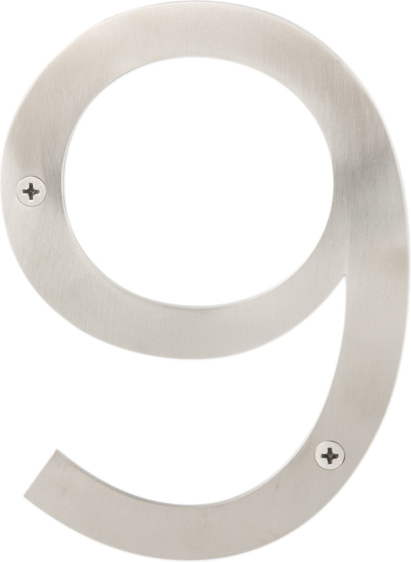 Sure-Loc House Number, 6", No. 9 in Brushed Stainless Steel finish