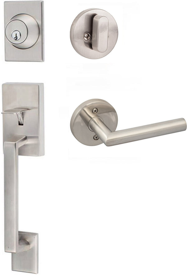Sure-Loc Koln Handleset with Round Thumb Turn and Interior Hanover Lever in Satin Stainless Steel finish