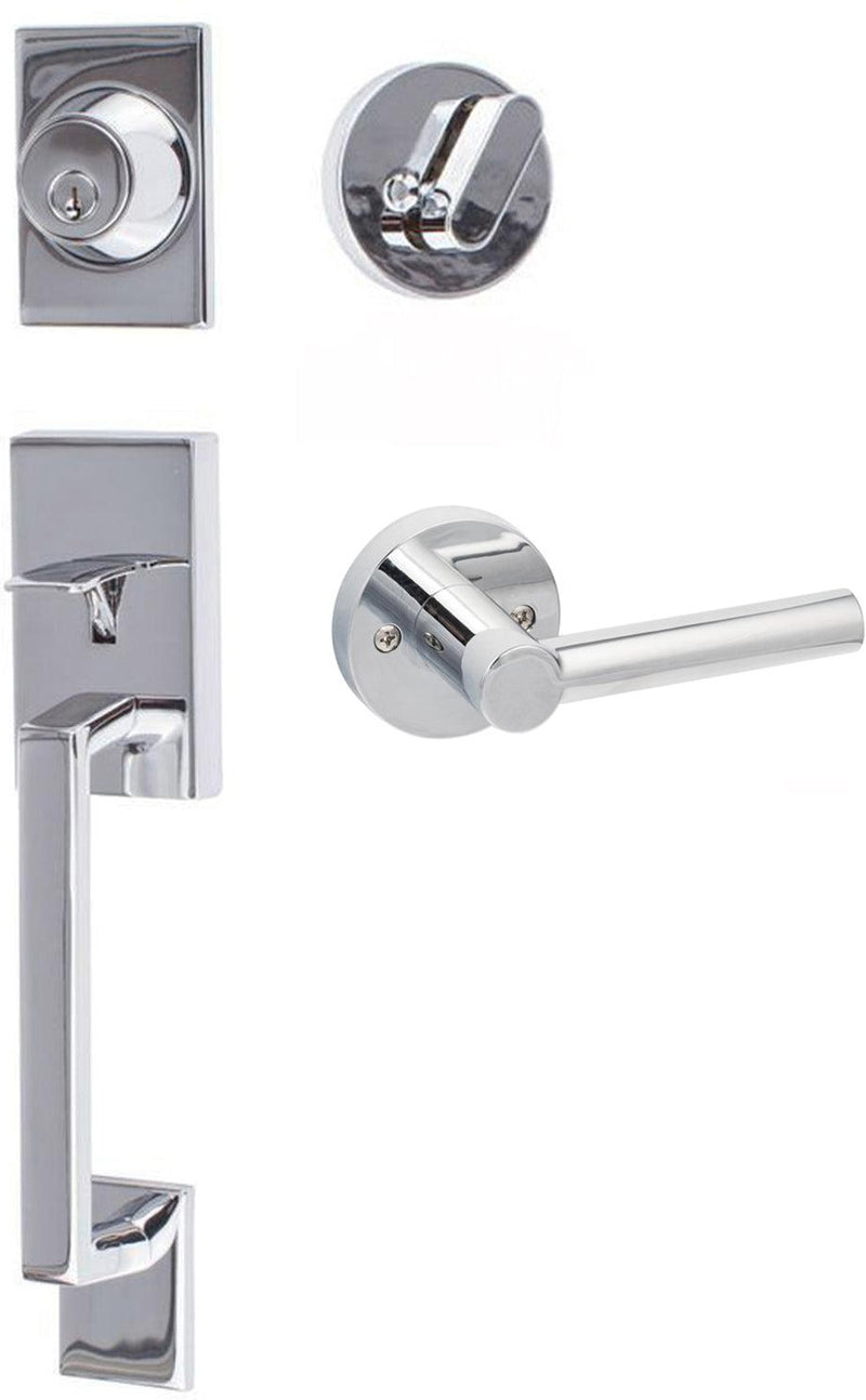 Sure-Loc Koln Handleset with Round Thumb Turn and Interior Marin Lever in Polished Chrome finish