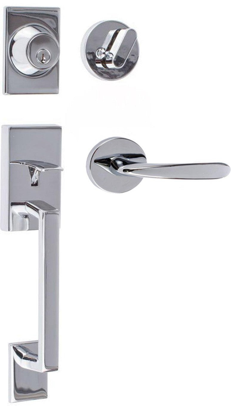 Sure-Loc Koln Handleset with Round Thumb Turn and Interior Torino Lever in Polished Chrome finish
