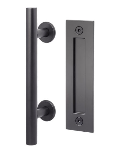 Sure-Loc Ladder Barn Door Handle with Flush Mounted Handle, 12" in Flat Black finish