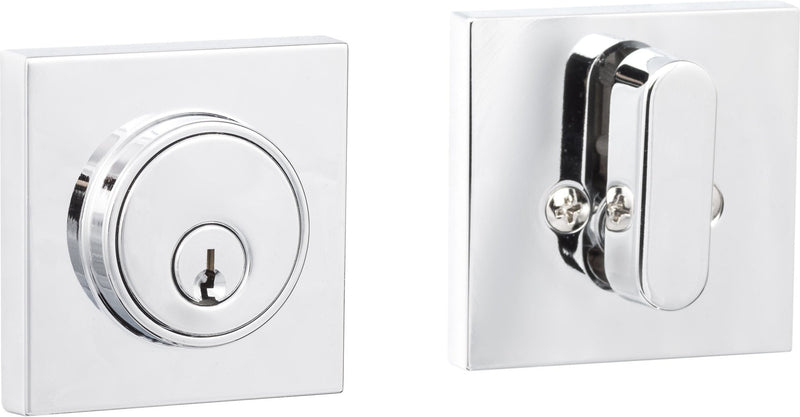 Sure-Loc Modern Square Deadbolt, Single Cylinder in Polished Chrome finish