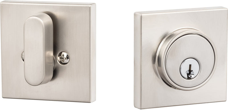 Sure-Loc Modern Square Deadbolt, Single Cylinder in Satin Nickel finish