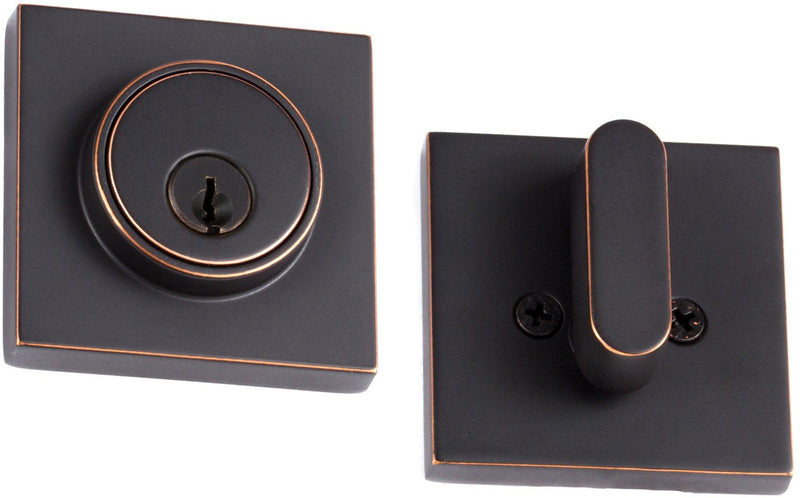 Sure-Loc Modern Square Deadbolt, Single Cylinder in Vintage Bronze finish