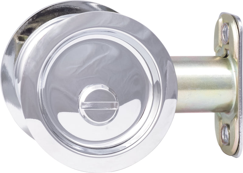 Sure-Loc Round Pocket Door Pull, Privacy in Polished Chrome finish