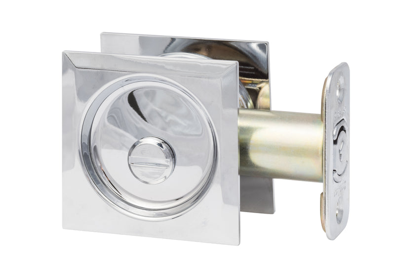 Sure-Loc Square Pocket Door Pull, Privacy in Polished Chrome finish