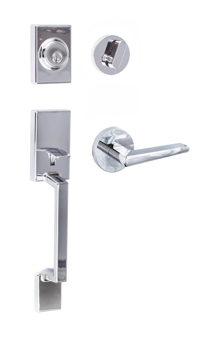 Sure-Loc Stockholm Handleset With Basel Round Lever Interior Trim in Polished Chrome finish