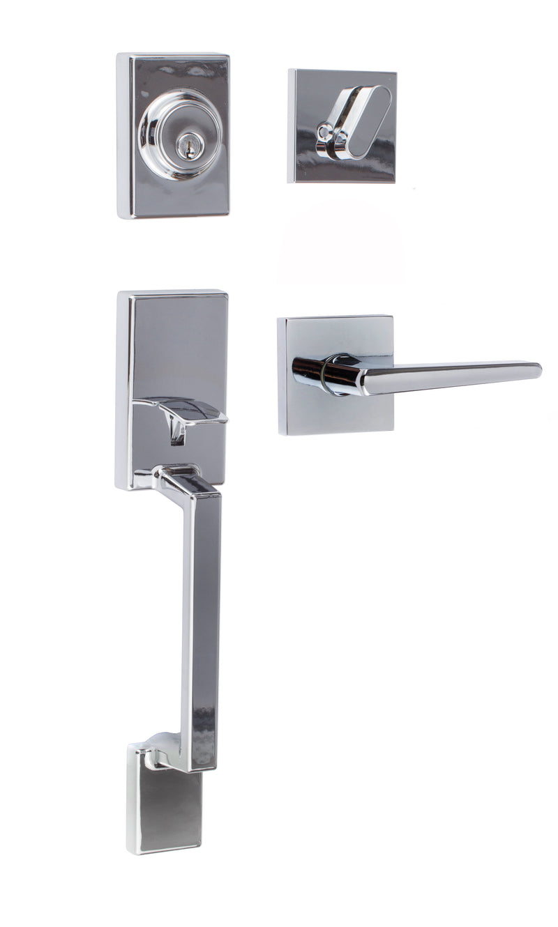 Sure-Loc Stockholm Handleset With Basel Square Lever Interior Trim in Polished Chrome finish