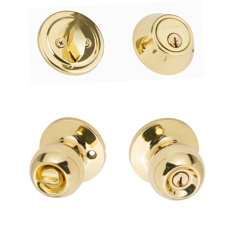 Sure-Loc Tahoe Entry Knobset With KA Deadbolt in Polished Brass finish