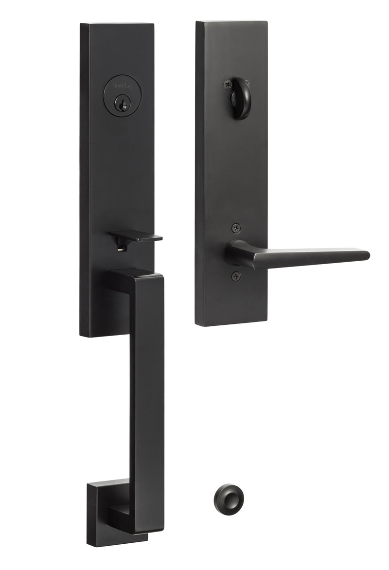 Sure-Loc Turin Handleset With Basel Lever Handleset Trim in Flat Black finish