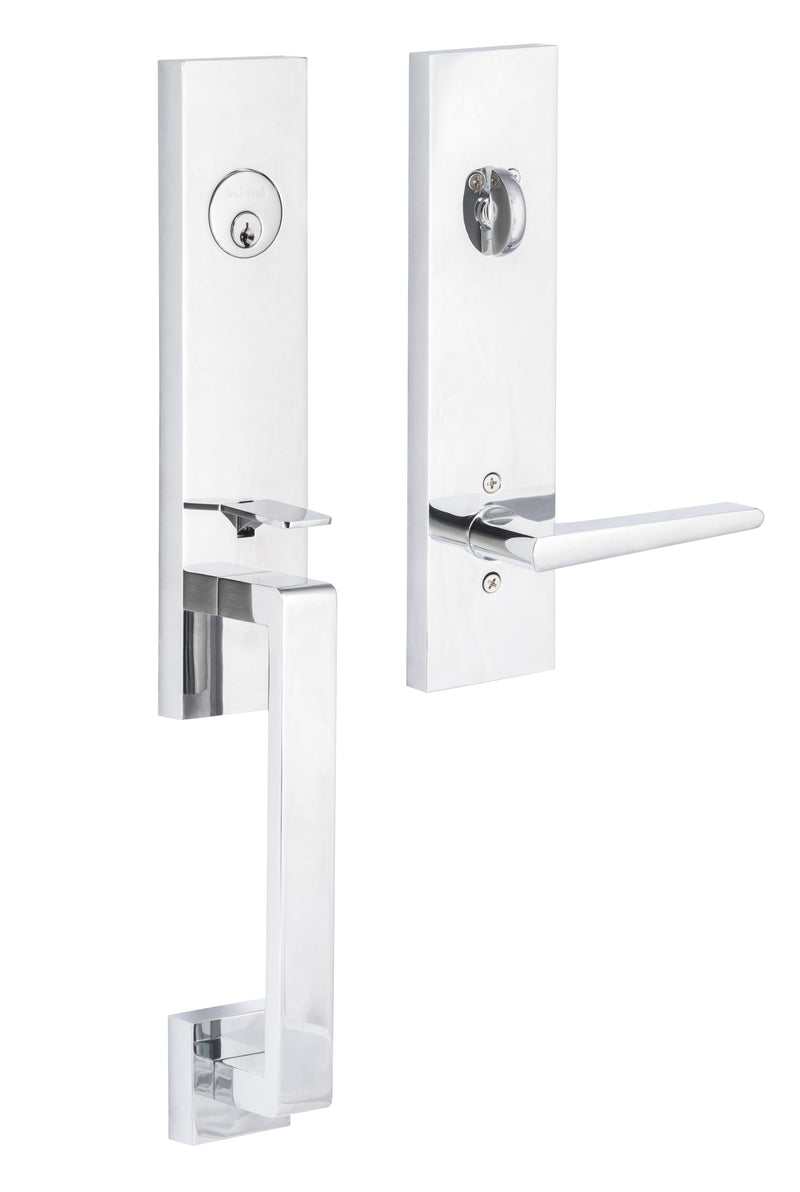 Sure-Loc Turin Handleset With Basel Lever Handleset Trim in Polished Chrome finish