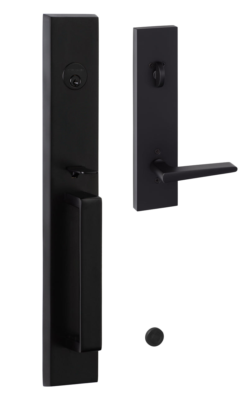 Sure-Loc Vail Handleset With Basel Lever Handleset Trim in Flat Black finish