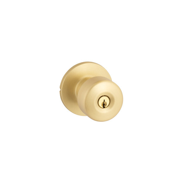 Yale Expressions Entry Dylan Knob with Owen Rosette, Kwikset Keyway in Satin Brass finish