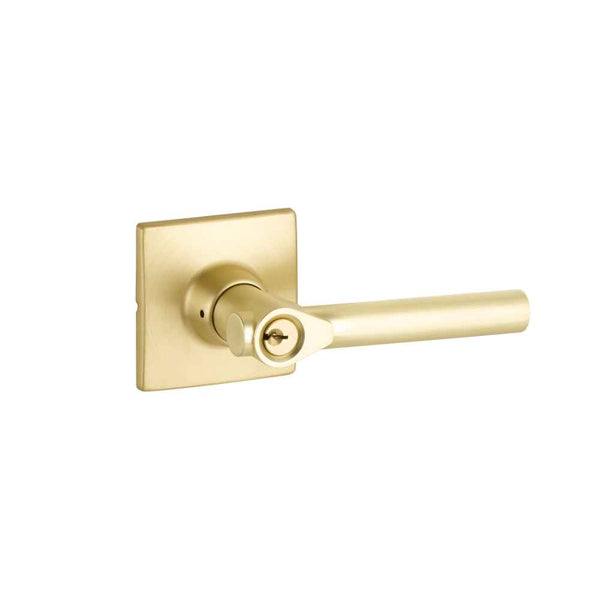 Yale Expressions Entry Holden Lever with Marcel Rosette, Kwikset Keyway in Satin Brass finish