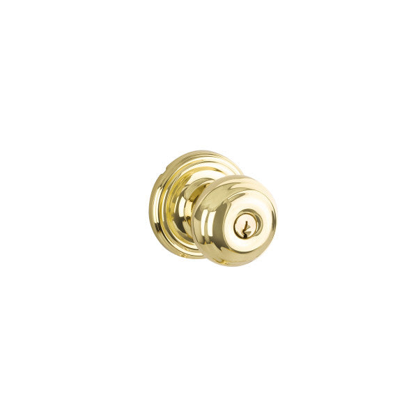 Yale Expressions Entry Lewiston Knob with Maguire Rosette, Kwisket Keyway in Polished Brass finish