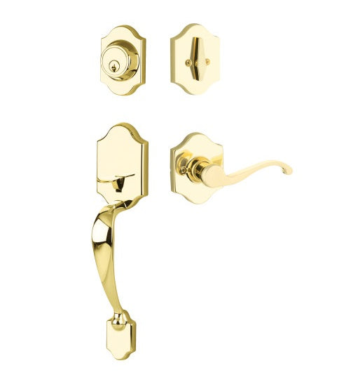 Yale Expressions Everly Single Cylinder Entry Set with Left Handed Farmington Lever, Kwikset Keyway in Polished Brass finish