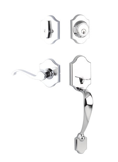 Yale Expressions Everly Single Cylinder Entry Set with Right Handed Farmington Lever, Kwikset Keyway in Polished Chrome finish