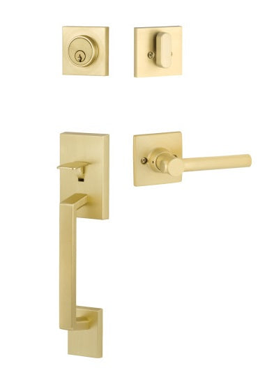 Yale Expressions Marcel Single Cylinder Entry Set with Interior Holden Lever, Kwikset Keyway in Satin Brass finish