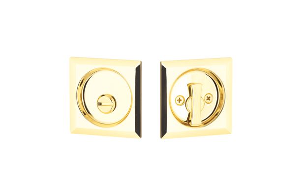 Yale Expressions Privacy Tubular Square Pocket Door Lock in Polished Brass finish