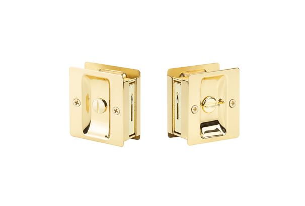 Yale Expressions Square Pocket Door Privacy Lock in Polished Brass finish