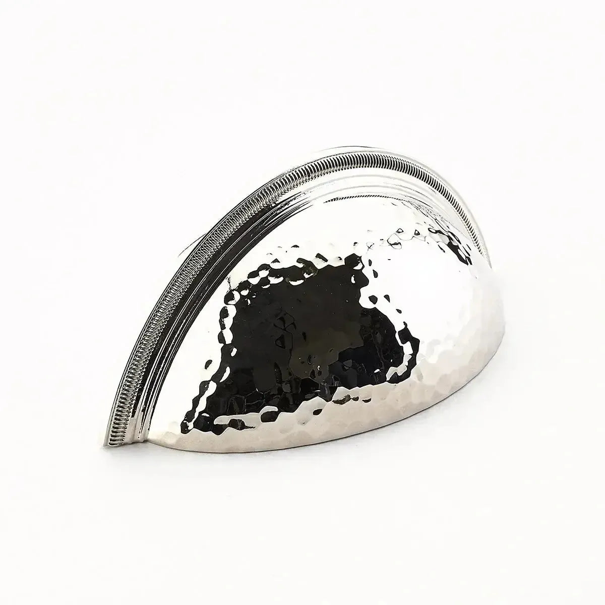 The Schaub Atherton Hammered Knurled Edge Cup Pull in Polished Nickel finish.