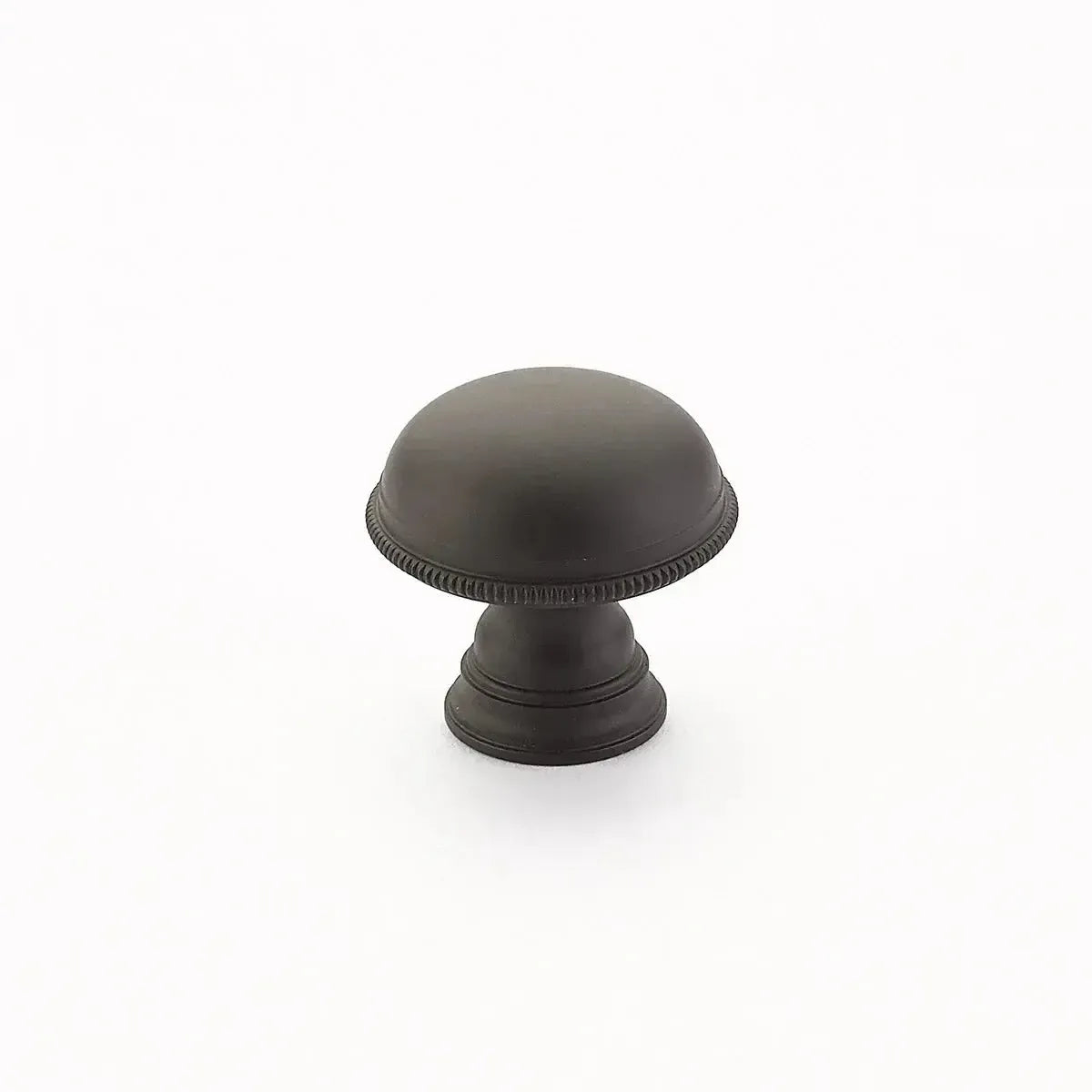 The Schaub Atherton Plain Surface Knurled Edge Cabinet Knob in Oil Rubbed Bronze finish.